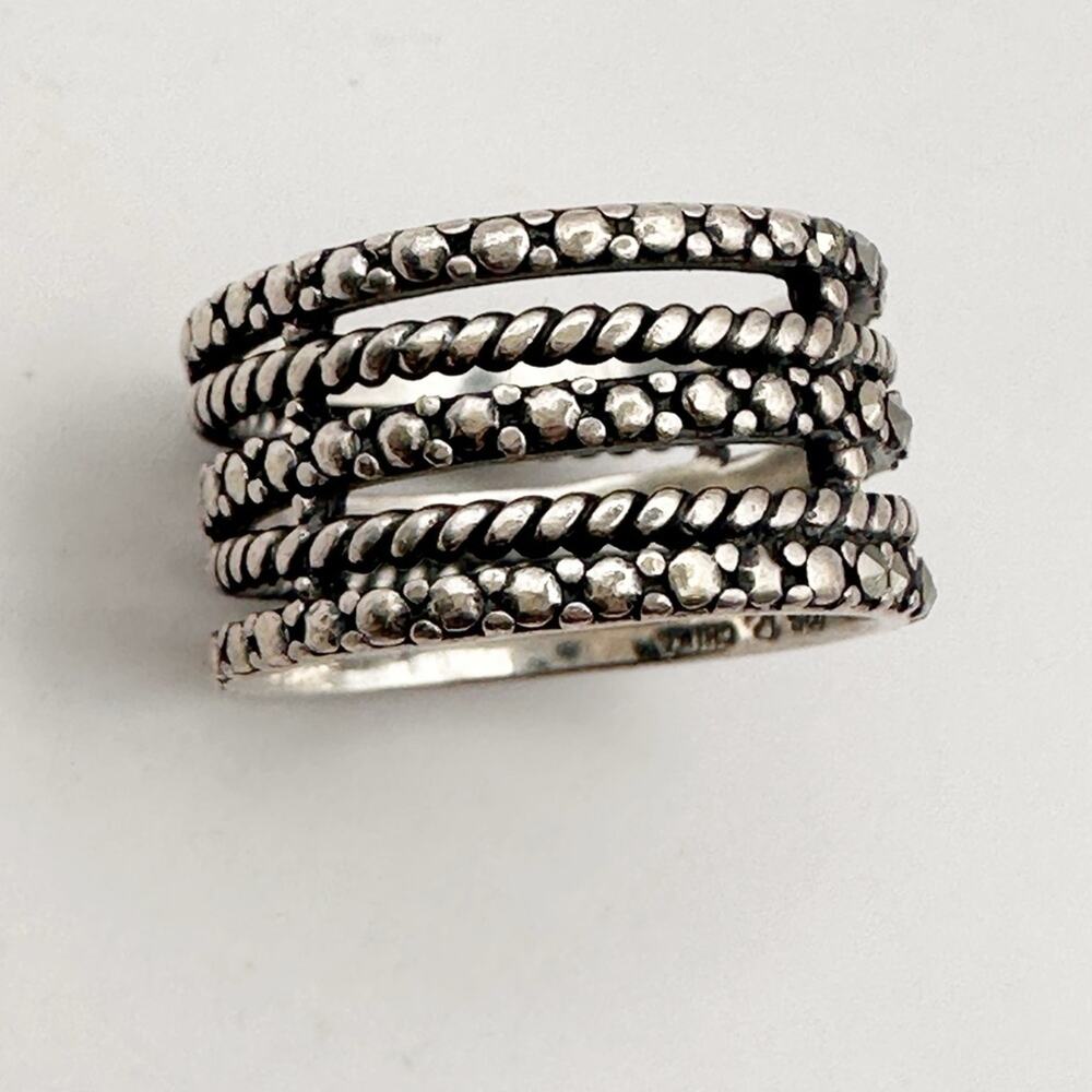 Multi Rope Marcasite Textured Sterling Silver 925 Band Ring Size 6 1/4